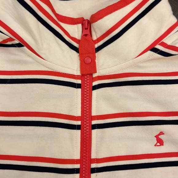 NWOT JOULES Navy Blue Orange Striped Quarter Zip Pullover Stand Up Collar Sz 14 - Picture 3 of 4